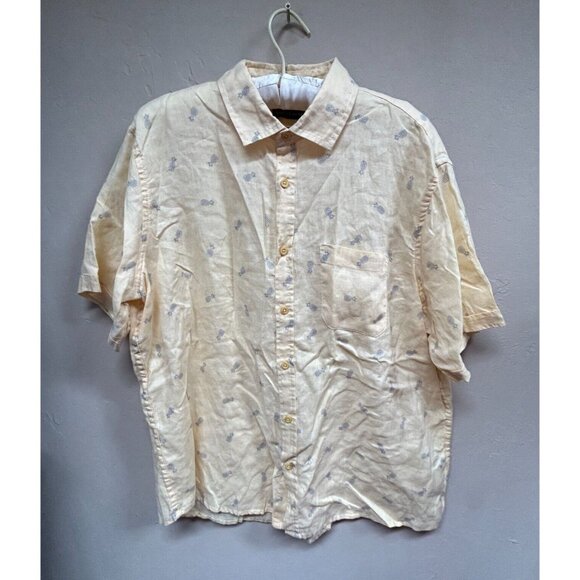 SAKS FIFTH AVENUE Mens Pineapple-Print Short Sleeve Shirt Size XL Yellow Linen - Picture 1 of 7